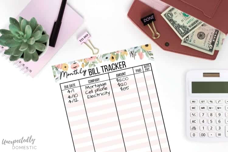 Get your free printable monthly bill tracker to help you keep track of what's due. Never miss a due date with this bill payment checklist and log!