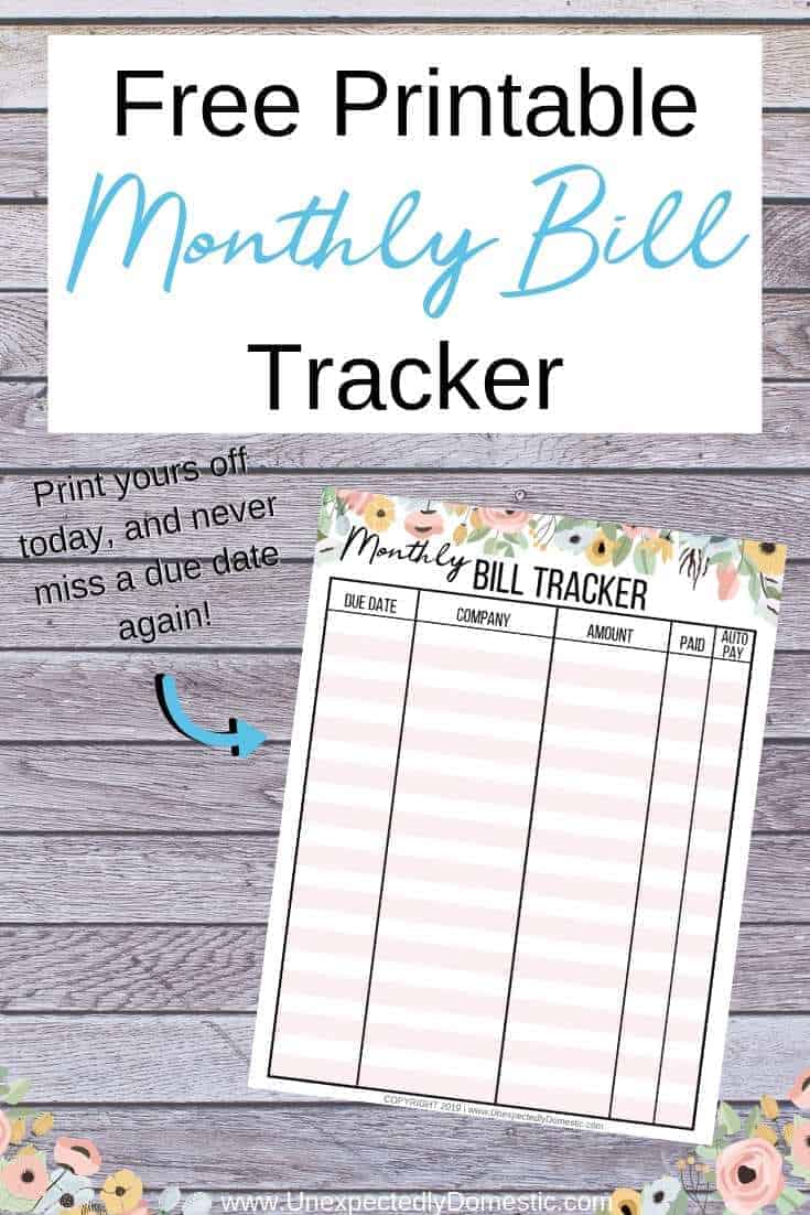 Get your free printable monthly bill tracker to help you keep track of what's due. Never miss a due date with this bill payment checklist and log!