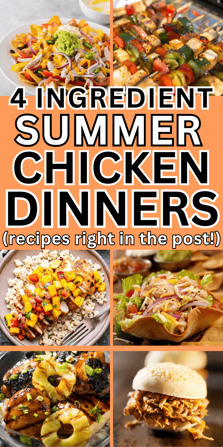 Add these super easy summer chicken breast recipes to your meal plan! We need all the easy summer dinner ideas, right?! These summer chicken breast recipes have 4 ingredients or less - cheap and quick! Healthy chicken breast recipes, grilled chicken dinner ideas, summer chicken breast recipes crockpot, chicken breast crockpot recipes easy slow cooker, summer chicken breast recipes baked, boneless chicken breast recipes easy quick, best summer chicken breast recipes, quick chicken breast dinner.