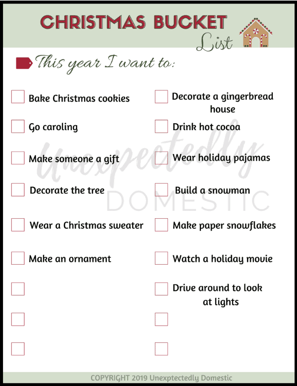 A free printable Christmas bucket list to keep track of the fun things you want to do this holiday season. Print and enjoy this bucket list template pdf!