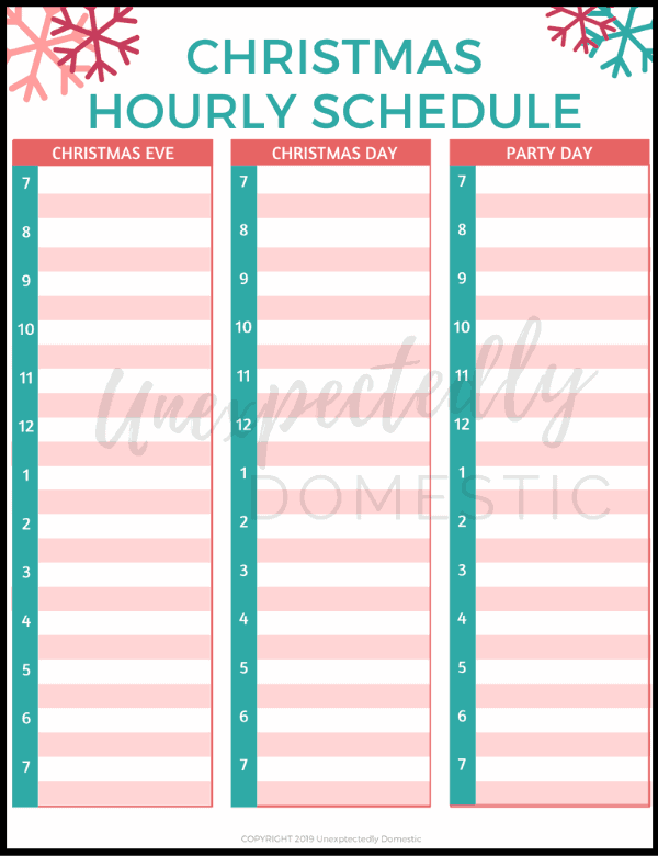 Free Christmas Day planner template! Plan out what you need to do each our on Christmas Eve, Christmas Day, or whenever you're hosting a holiday party!