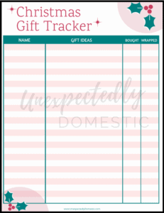 Free Printable Christmas Gift Tracker - Unexpectedly Domestic