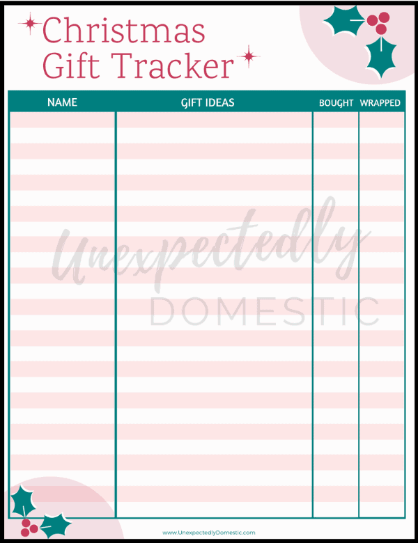 Free printable Christmas gift tracker! Use this template to easily keep track of gift ideas for each person on your list, plus if you've bought and wrapped them!