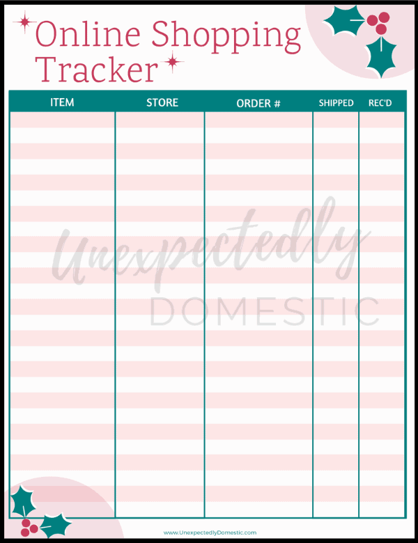 Free printable online shopping tracker! This tracker makes it SO easy to keep track of gifts and other online shopping, including the order number and if they've been shipped and received.