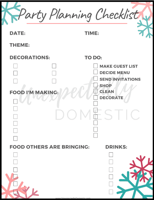 Free printable party planning checklist! Super helpful party planning worksheet template to easily plan all the details of your holiday party!