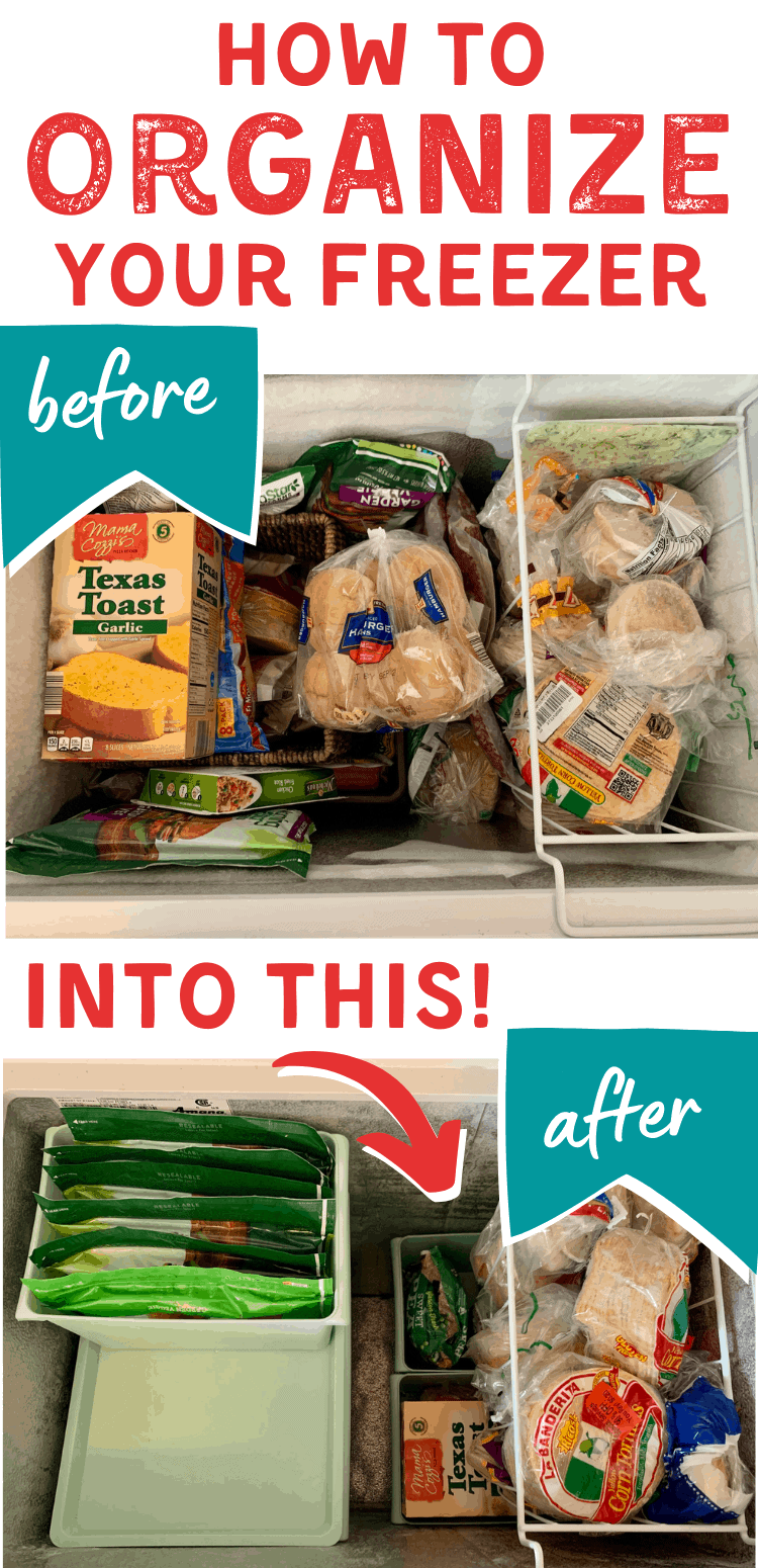 How to organize your chest freezer with baskets and dividers. Deep freezer organization tips and tricks on a budget!