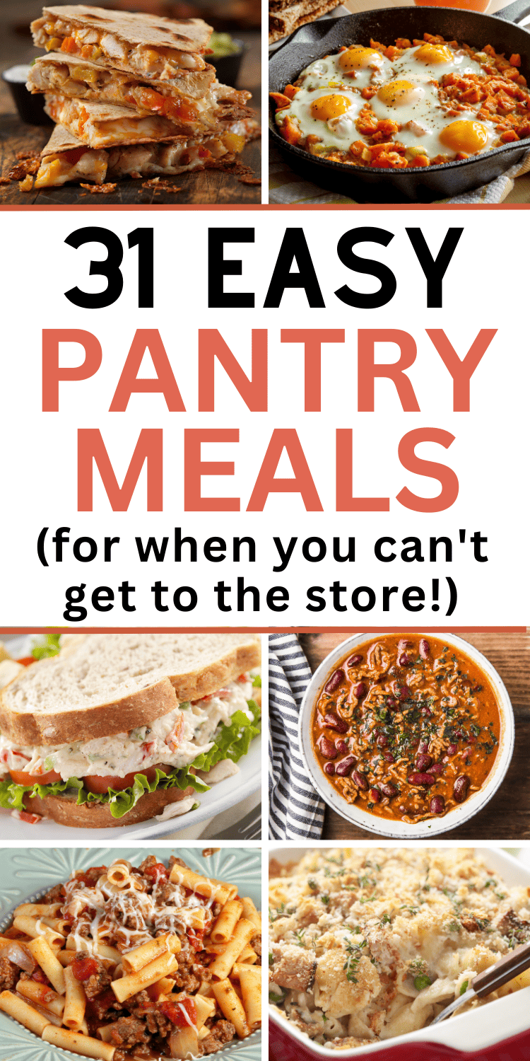 Need to clean out the pantry, or don't have time or money to go to the grocery store? Try these quick and easy pantry recipes! Perfect for a no spend challenge, or when you just need some easy recipes. You'll love these quick easy pantry meals, for one or the whole family with picky eaters. Easy pantry meals dinners, pantry meals recipes healthy, pantry meals recipes healthy vegetarian, pantry meals clean out, pantry meal ideas recipes simple, food pantry meal ideas, prepper pantry meal ideas.
