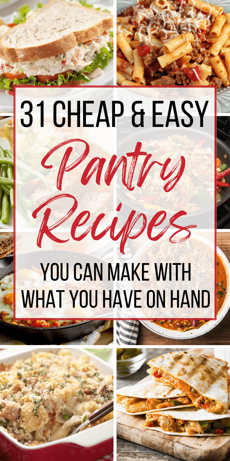 Need to clean out the pantry, or don't have time or money to go to the grocery store? Try these quick and easy pantry recipes! Perfect for a no spend challenge, or when you just need some easy recipes. You'll love these quick easy pantry meals, for one or the whole family with picky eaters. Easy pantry meals dinners, pantry meals recipes healthy, pantry meals recipes healthy vegetarian, pantry meals clean out, pantry meal ideas recipes simple, food pantry meal ideas, prepper pantry meal ideas.
