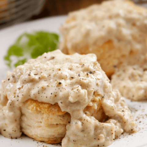 Just like the classic biscuits and gravy from your favorite diner. Makes the perfect weekend breakfast or weeknight breakfast-for-dinner!