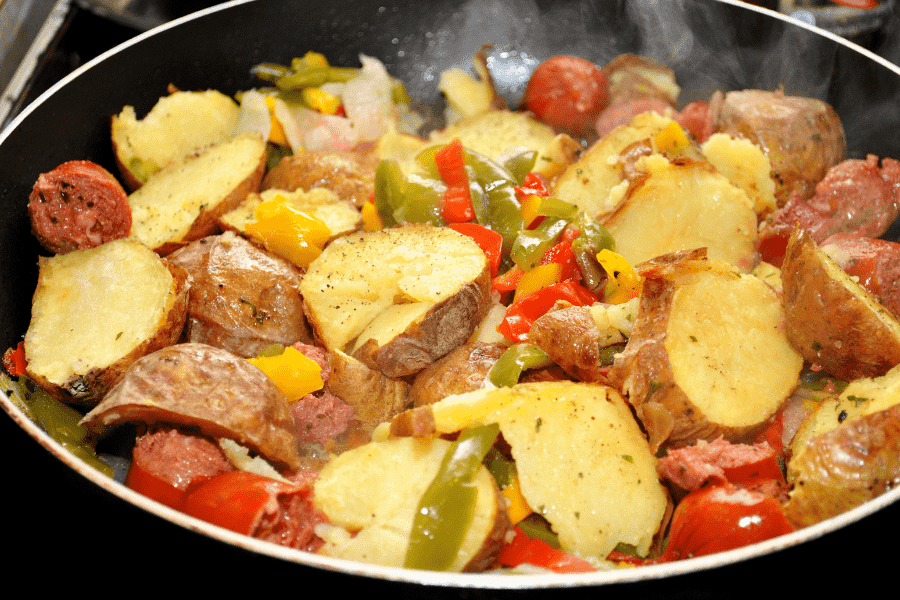 Kielbasa with Peppers and Potatoes Unexpectedly Domestic