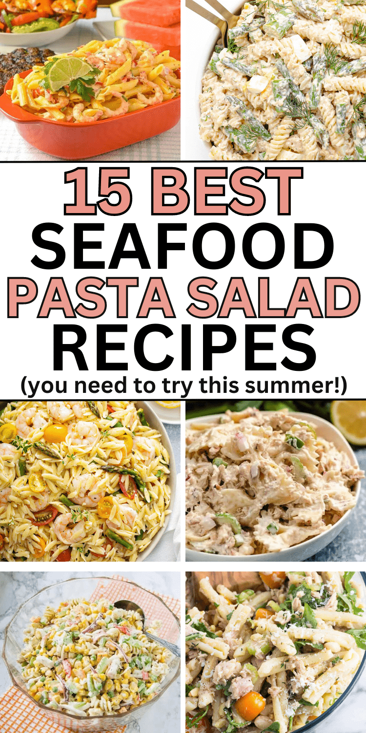 Easy seafood pasta salad recipes! These unique pasta salads have tuna, shrimp, salmon, crab, and crawfish. You may have never thought of fish in your pasta salad, but it's SO good! Shrimp pasta salad recipes, tuna pasta salad recipes, salmon pasta salad recipes, crab pasta salad recipes. Cold pasta salad recipes with seafood, shrimp pasta salad recipes with italian dressing and old bay, seafood pasta salads crab and shrimp. Best seafood pasta salad recipe, easy pasta salad recipes cold simple.