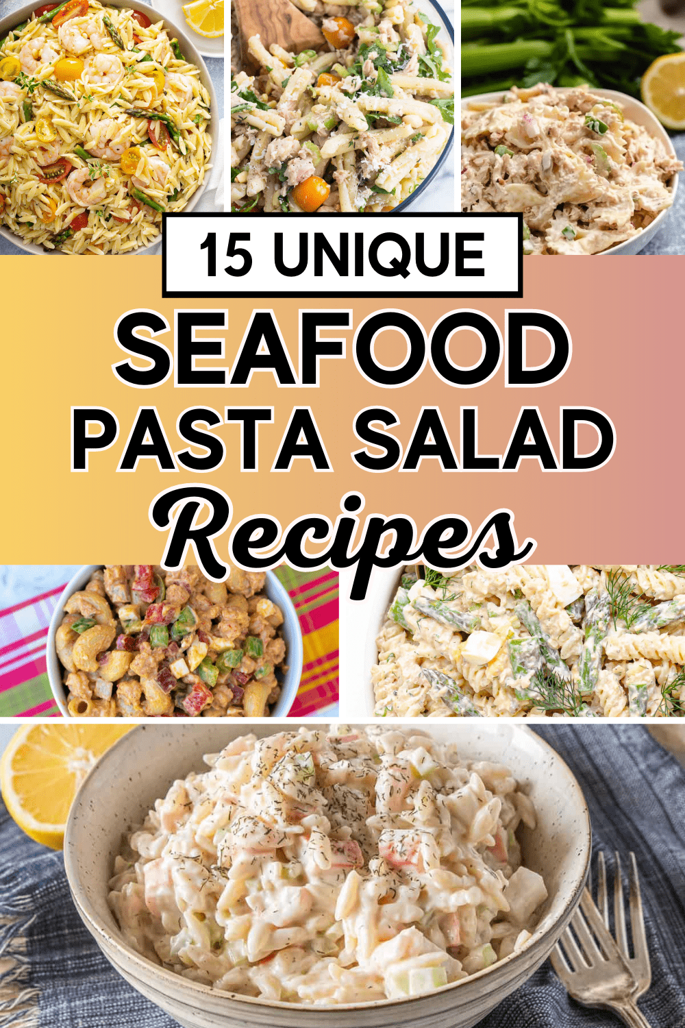 Easy seafood pasta salad recipes! These unique pasta salads have tuna, shrimp, salmon, crab, and crawfish. You may have never thought of fish in your pasta salad, but it's SO good! Shrimp pasta salad recipes, tuna pasta salad recipes, salmon pasta salad recipes, crab pasta salad recipes. Cold pasta salad recipes with seafood, shrimp pasta salad recipes with italian dressing and old bay, seafood pasta salads crab and shrimp. Best seafood pasta salad recipe, easy pasta salad recipes cold simple.