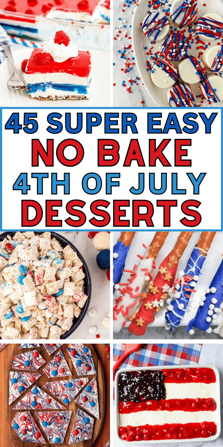 These easy no bake 4th of July desserts are going to be the HIT of the BBQ! You'll make these easy summer no bake desserts on repeat. Red white and blue no bake Fourth of July desserts are refreshing and festive. Easy no bake 4th of july desserts, easy fourth of july desserts no bake, 4th of july desserts for a crowd, patriotic desserts, 4th of July food for a 4th of July party, Memorial Day desserts, red white and blue desserts, easy summer desserts for a crowd 4th of july, Labor Day desserts.
