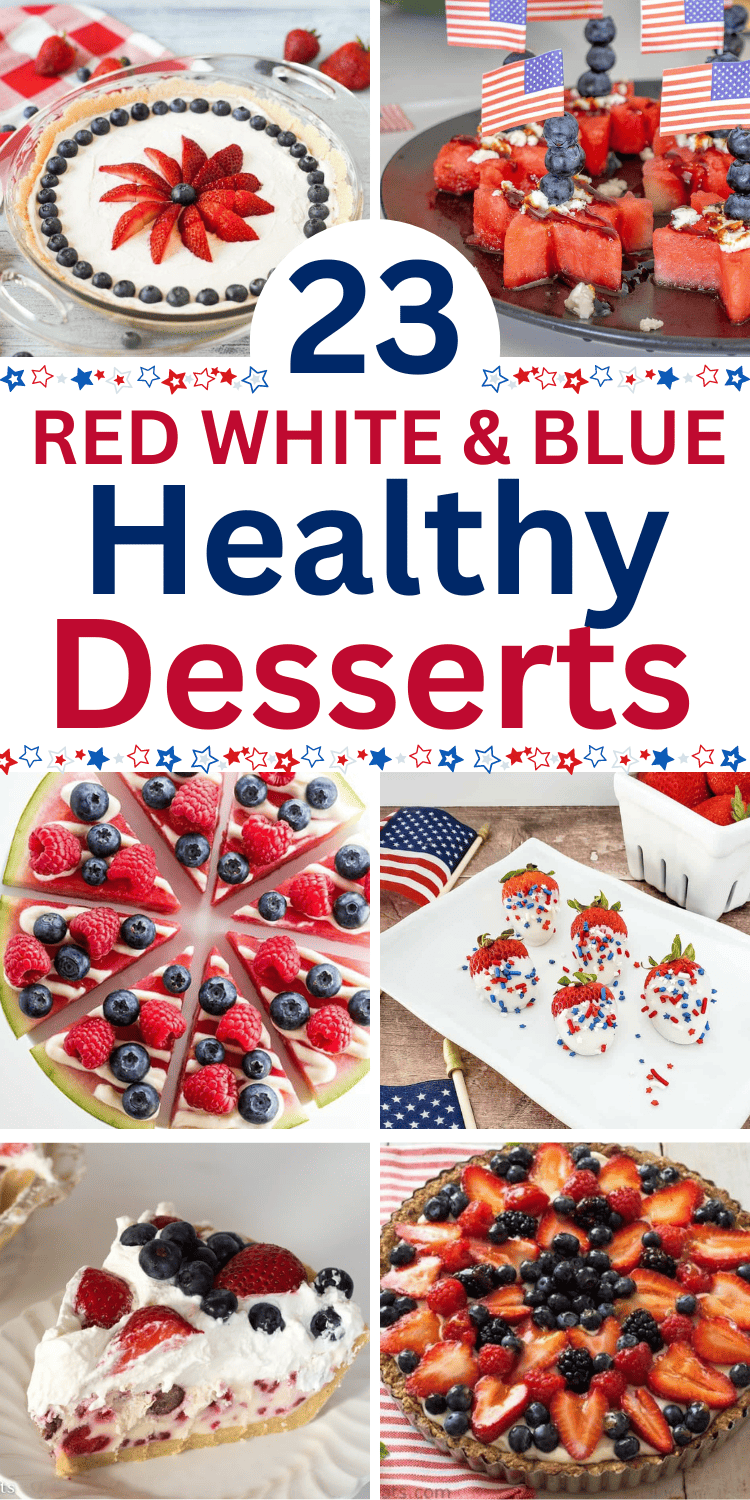 These healthy 4th of July desserts are easy to make for a crowd, and super pretty on the table! Low calorie, vegan, gluten free, or sugar free, you'll love these easy healthy Fourth of July food recipes. Healthy 4th of july food ideas, easy healthy dessert recipes quick, quick healthy dessert recipes, healthy 4th of july desserts for a crowd, healthy 4th of july desserts gluten free, healthy vegan desserts easy, healthy 4th of july desserts vegan no sugar, healthy vegan desserts clean eating