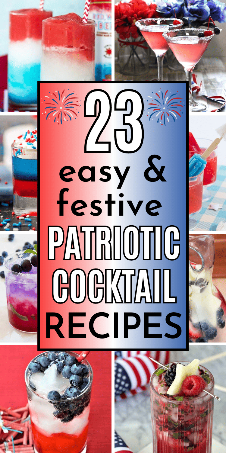 The BEST 4th of July red, white, and blue patriotic cocktails for your summer party! These delicious and refreshing Fourth of July drinks and cocktail recipes will have everyone feeling extra festive at your BBQ party. 4th of July drinks alcoholic goes well with patriotic food. Easy 4th of July cocktails, memorial day cocktails red white blue, red white blue drinks cocktails, patriotic cocktails 4th of July, 4th of july party cocktails for a crowd, 4th of july batch cocktails, summer cocktails.
