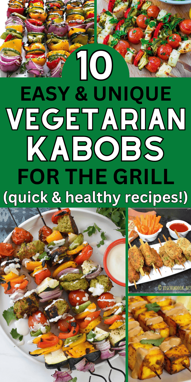 These easy veggie kabobs on the grill are the perfect quick and healthy summer vegetarian dinner. You'll want to make these vegetable kabobs all summer long, as easy summer dinners on hot days, or simple vegetarian side dishes to grill. Veggie skewers on the grill, best vegetable kabobs on the grill, vegetarian kabobs on the grill, easy summer vegetarian recipes grill, light summer vegetarian meals, summer vegetarian meal ideas, vegetarian shish kabobs, vegetarian side dishes, easy kabob recipes