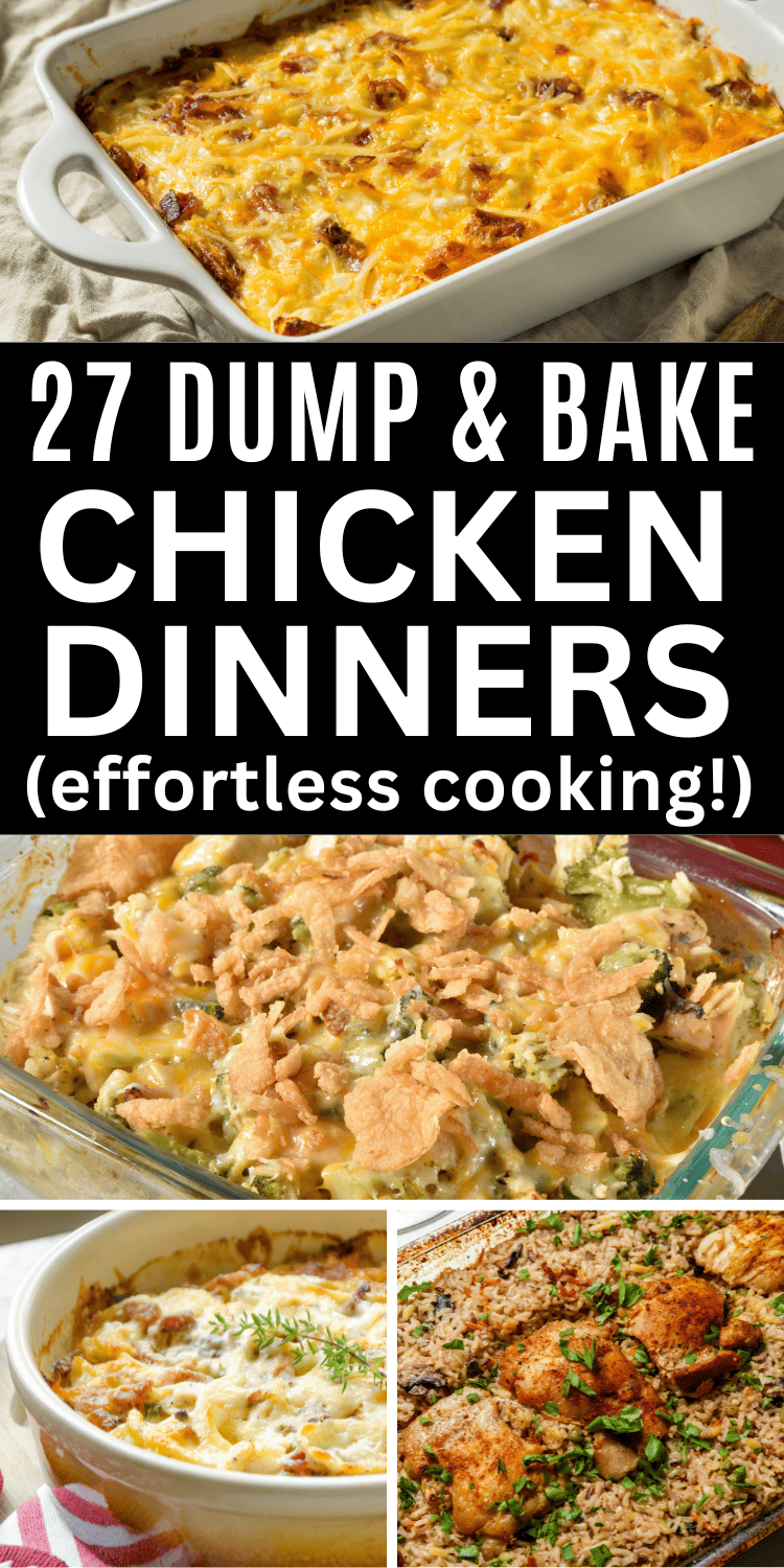 Easy dump and bake chicken recipes! These easy dump and bake casseroles make quick simple weeknight dinners. Dump and bake casserole recipes for dinner, easy dump and bake chicken dinner, chicken recipes for dinner easy, easy bake dinner recipes for family, healthy dump and bake recipes dinners, easy dump casserole recipes for dinner, chicken casserole recipes for dinner easy, one dish chicken bake easy meals, one dish chicken meals, easy chicken dinner oven, easy simple baked chicken recipes.