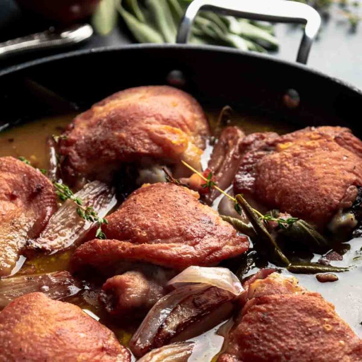 Image for Cider Braised Chicken Thighs with Bacon & Shallots