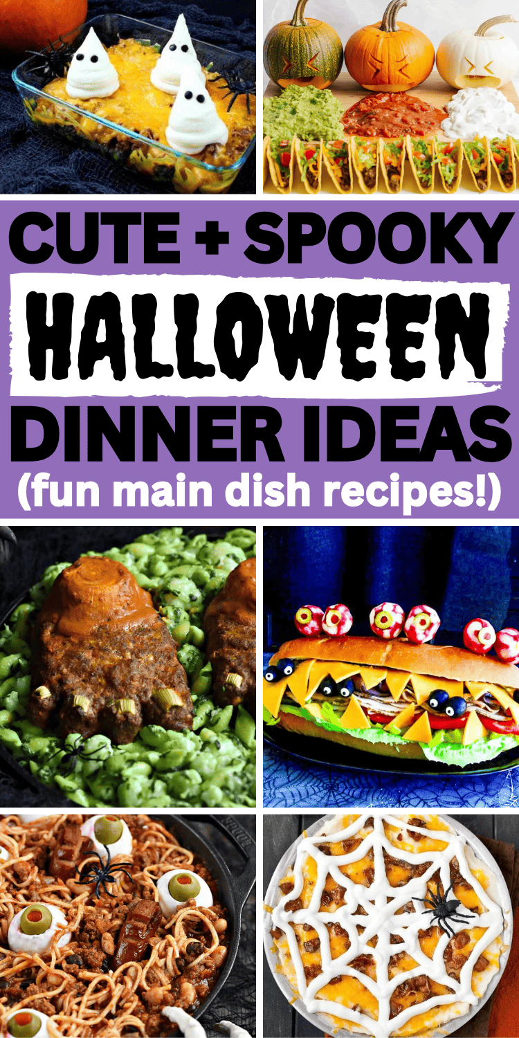 Fun food for Halloween dinner! Easy cute Halloween dinner ideas for kids and families. Spooky halloween dinner ideas, easy halloween dinner ideas for adults, halloween meal ideas families, halloween meal ideas parties, halloween themed food dinner easy, spooky Halloween dinner recipes, creepy halloween food dinner, halloween dinner party food ideas, savory halloween main dishes ideas, halloween entrees food ideas, dinners for Halloween night, menu for Halloween party, scary movie themed dinner