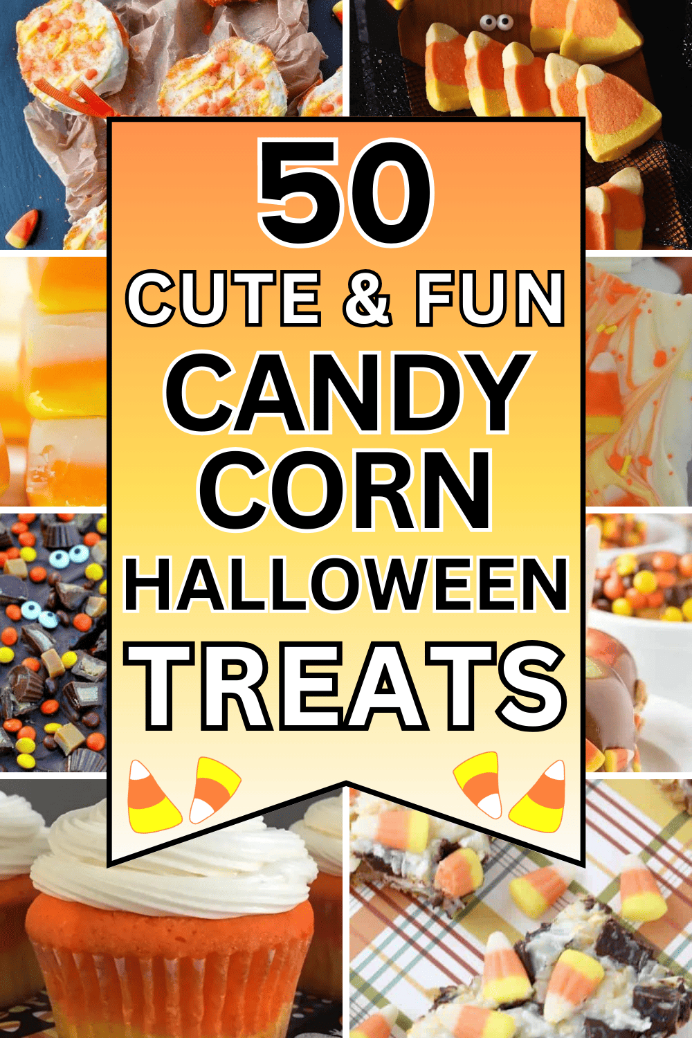 Cute candy corn dessert recipes & Halloween party food ideas! These cute desserts for halloween are candy corn desserts halloween treats, halloween food treats for school, halloween candy corn desserts, halloween food treats easy, halloween food treats kids, halloween food treats desserts, halloween theme dessert ideas, cute halloween themed desserts, halloween food for party desserts fun, spooky halloween desserts for parties, halloween desserts easy parties food, Halloween cupcakes candy corn.