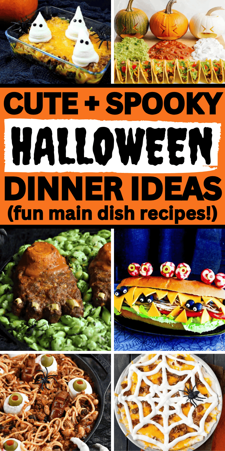 Fun food for Halloween dinner! Easy cute Halloween dinner ideas for kids and families. Spooky halloween dinner ideas, easy halloween dinner ideas for adults, halloween meal ideas families, halloween meal ideas parties, halloween themed food dinner easy, spooky Halloween dinner recipes, creepy halloween food dinner, halloween dinner party food ideas, savory halloween main dishes ideas, halloween entrees food ideas, dinners for Halloween night, menu for Halloween party, scary movie themed dinner