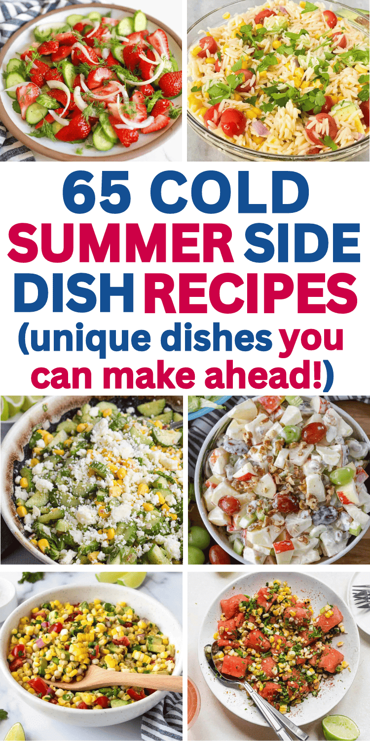 Easy cold side dishes for steak, chicken, burgers, ribs, or any barbeque food! These cold side dish ideas are easy cold summer side dishes for bbq potluck, summer cookout side dishes for a crowd, easy bbq potluck side dishes, cold side dishes for bbq, easy bbq side dishes for a crowd cold, cold picnic side dishes for a crowd, summer salads for bbq cookouts, summer salad recipes for a crowd, camping side dishes make ahead cold, easy barbecue side dishes cold, cold dishes for potluck easy recipes.