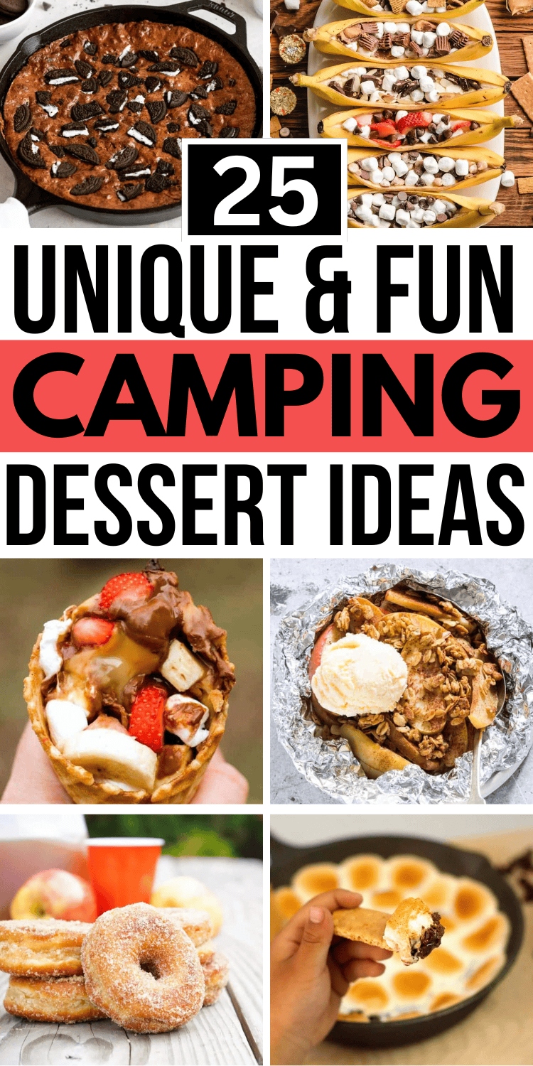 Easy camping dessert recipes! Fun campfire treats recipes and easy camping food ideas for a crowd. The best camping treats over fire, easy camping desserts simple, campfire desserts foil packets, camping snacks for kids easy, campfire recipes dessert, campfire snacks fire pits camping foods, campfire food ideas outdoor cooking, easy campfire food kids fun, bbq dessert ideas summer, pie iron recipes campfire dessert, campfire dutch oven recipes desserts, camping meal, camping desserts make ahead.