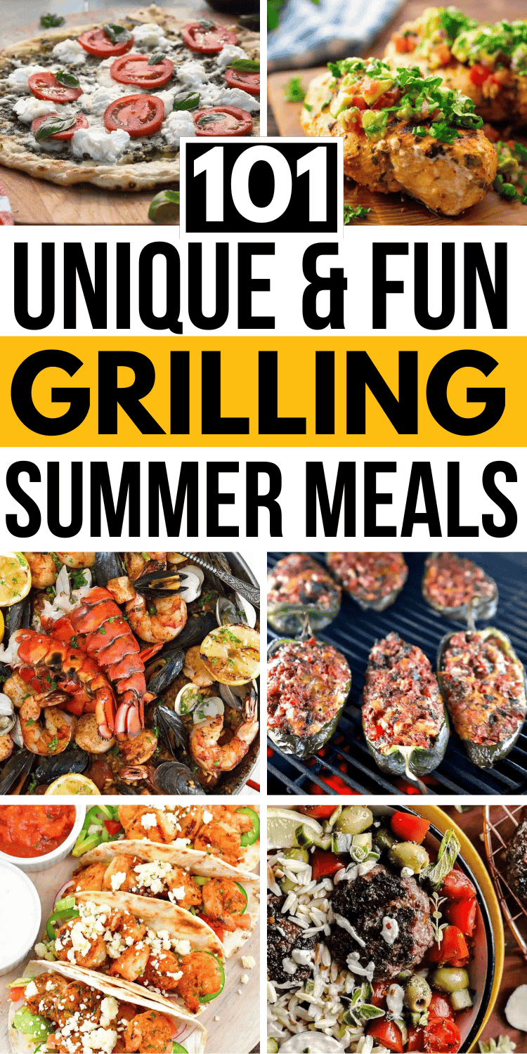 Fun summer grilling recipes for dinner! Easy things to grill for dinner, like flavorful recipes for grilled chicken, steak, ground beef burgers, pork loin, brisket, sausage, seafood and more! Easy grilling recipes simple healthy, grilled dinner ideas summer easy, summer grilling recipes dinner meals, what to grill for dinner meat, grill meals for a crowd, grilled food ideas outdoor, cookout food, bbq menu, man food, dinners on the grill ideas, summer dinner ideas grill bbq, summer grill recipes.