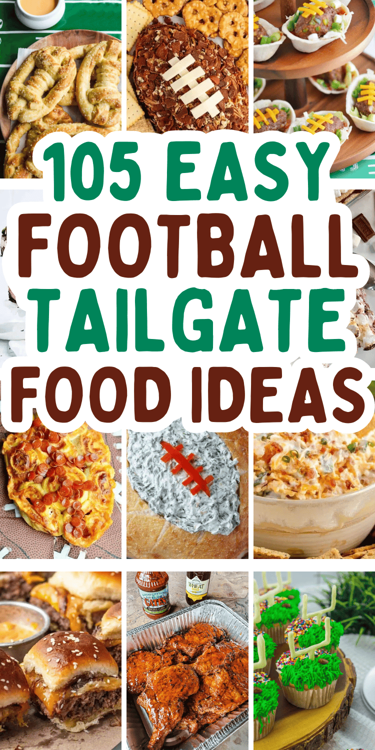 Easy tailgate food ideas! Fun football party foods like easy appetizers, snacks, and finger foods, plus tailgate dinner, lunch, and dessert ideas for a crowd - at home or for travel! Football appetizers easy finger foods, tailgate food crockpot, tailgate food grill, make ahead game day food, football sunday food, make ahead tailgate food ideas, football game snacks, tailgating party food, football game food, breakfast tailgate food, football tailgate food ideas, tailgate desserts, tailgate menu.