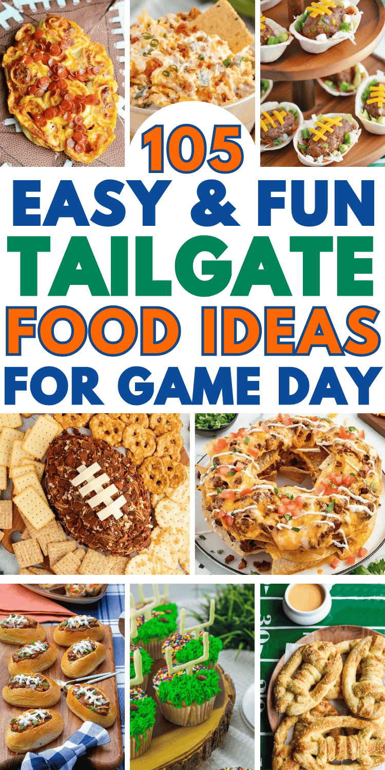 Easy tailgate food ideas! Fun football party foods like easy appetizers, snacks, and finger foods, plus tailgate dinner, lunch, and dessert ideas for a crowd - at home or for travel! Football appetizers easy finger foods, tailgate food crockpot, tailgate food grill, make ahead game day food, football sunday food, make ahead tailgate food ideas, football game snacks, tailgating party food, football game food, breakfast tailgate food, football tailgate food ideas, tailgate desserts, tailgate menu.