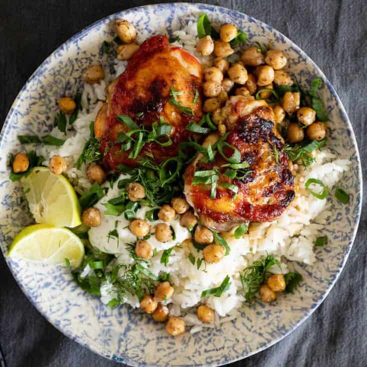 Image for Harissa Chicken Thighs with Crispy Chickpeas