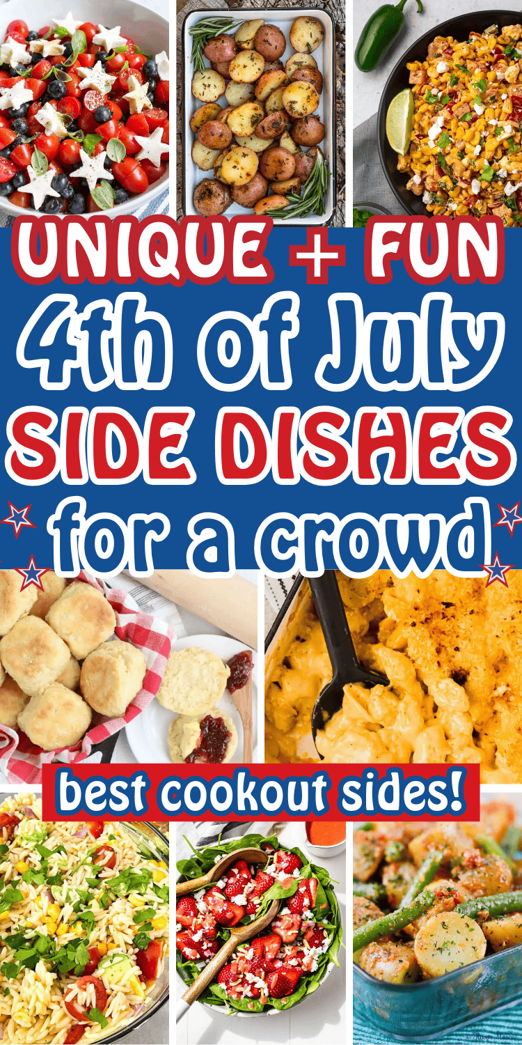 Easy 4th of July sides for a crowd! These fun summer cookout sides include easy pasta salad recipes, potato, vegetable, and make ahead cold summer salads. Fourth of july food ideas, summer party food, cookout side dishes, 4th of july potluck food, cookout food ideas, 4th of july menu ideas, summer side dishes, cookout food ideas, fourth of july side dishes, 4th of july party food, patriotic food, 4Th of july recipes, summer potluck dishes, fourth of july dinner, summer side dishes, picnic food ideas, red white and blue food, summer bbq food, 4th of July cookout food, backyard bbq party food ideas, 4th of july appetizer ideas, summer food ideas, 4th of july food bbq party ideas, 4th of july side dishes red white blue, fourth of july barbecue side dishes, fourth of july picnic food.