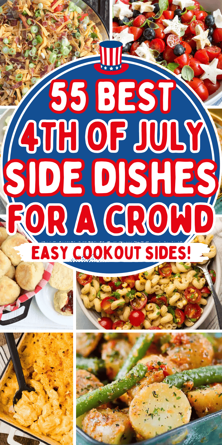 Easy 4th of July sides for a crowd! These fun summer cookout sides include easy pasta salad recipes, potato, vegetable, and make ahead cold summer salads. Fourth of july food ideas, summer party food, cookout side dishes, 4th of july potluck food, cookout food ideas, 4th of july menu ideas, summer side dishes, cookout food ideas, fourth of july side dishes, 4th of july party food, patriotic food, 4Th of july recipes, summer potluck dishes, fourth of july dinner, summer side dishes, picnic food ideas, red white and blue food, summer bbq food, 4th of July cookout food, backyard bbq party food ideas, 4th of july appetizer ideas, summer food ideas, 4th of july food bbq party ideas, 4th of july side dishes red white blue, fourth of july barbecue side dishes, fourth of july picnic food.